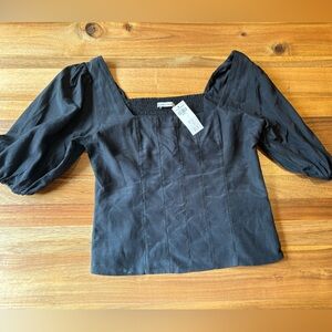 Abercrombie black corset style top with puff sleeve